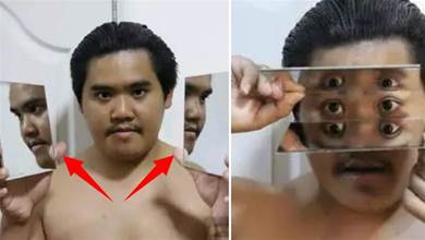 泰國小哥拿出兩面鏡子，變出三雙眼睛造型化妝跟上，作品逆天了